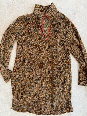 Lands' End Brown and Black Leopard Print Pullover Sweatshirt Dress